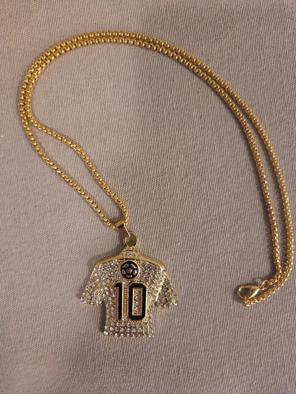 Gold Crystal Jersey Pendant Necklace - Number 10